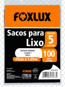 Saco De Lixo 100l 5 Peças Preto Almofadado Foxlux