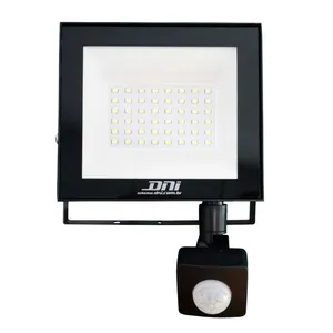 Refletor LED de Alumínio Slim IP66 50W 5000 Lúmens Bivolt DNI Refletor de LED com Sensor de Presença 50W 5000 Lumens IP66 Luz Branca