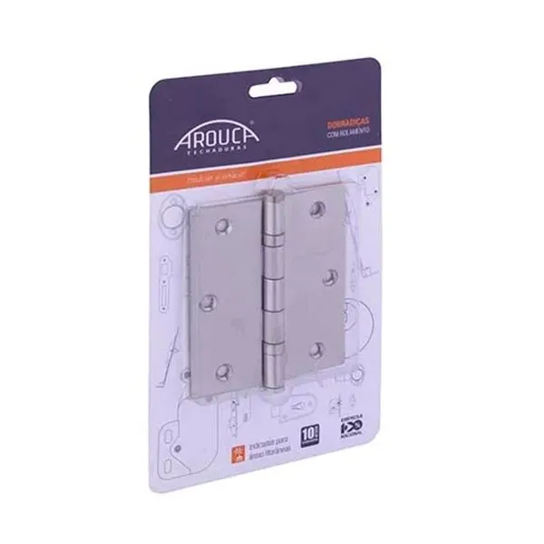 Dobradiça de Aço Inox com Rolamento Ecoline 1/2x3" 3 Peças Cromada Escovada Arouca