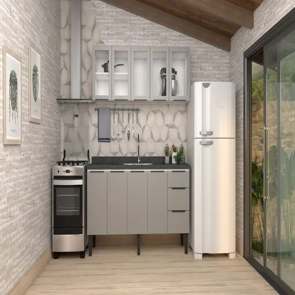 Armário Aéreo Cozinha Aço Porta Vidro 174X55X34 Cinza Cozimax