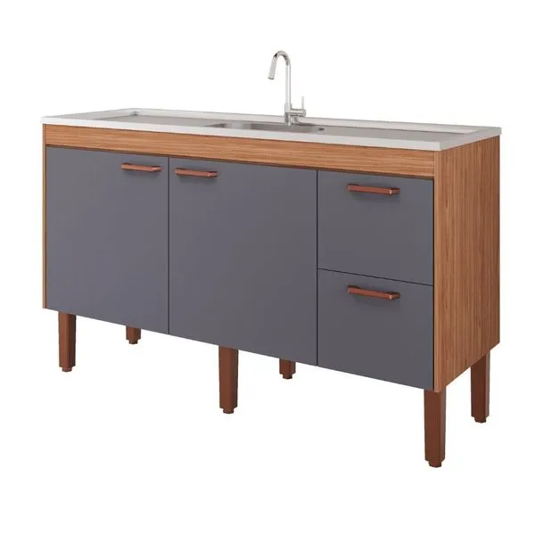 Gabinete para Cozinha Slim 144x87x50cm MDF MGM Móveis Gabinete para Cozinha Slim 144x87x50cm MDF Freijó/Titanium
