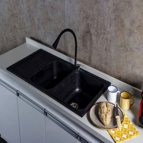 Cuba De Cozinha Mármore Sintético 100X50Cm Preto Fosco Corso