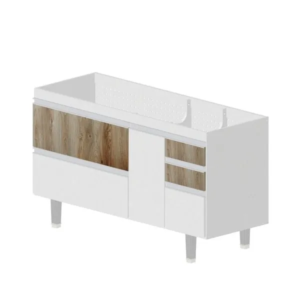 Gabinete de cozinha Montreal 1392 143,4x53cm branco com madeirado Bonatto