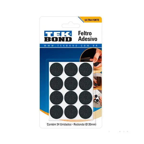 Feltro redondo 20mm com 24 unidades preto Tekbond