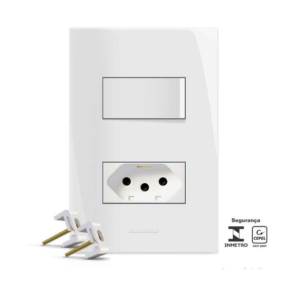 Interruptor 4x2 paralelo com placa tomada distanciado 10A Alumbra