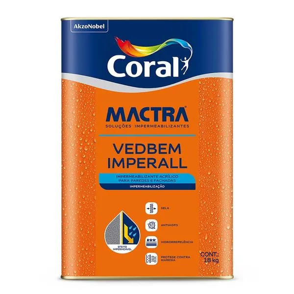 Tinta Acrílica Impermeabilizante Mactra Imperall Premium 10 Em 1 Poncho 18KG Coral Mactra