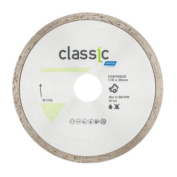 Disco Diamantado Norton Classic Contínuo 110x20mm para Porcelanato e Azulejo Disco diamantado 110x20x5mm Classic contínuo Norton