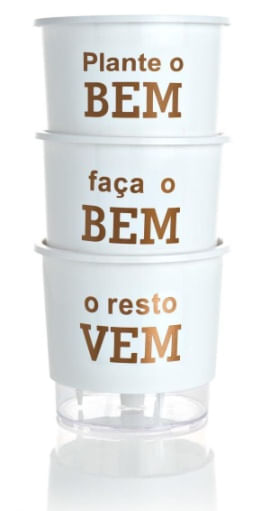 Conjunto de Vasos Autoirrigáveis Plante O Bem Alt: 12cm X Larg: 11 cm. Branco