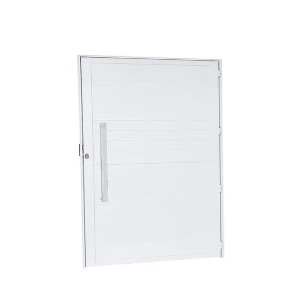 Porta Alumínio Lambri Com Puxador Inox Esquerda 100X210X4 Branco Cristal Ramassol