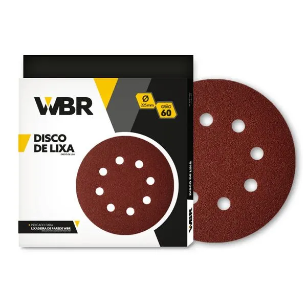 Disco de Lixa 225mm com 8 Furos Grão 60 WBR - 10 Unidades Disco de Lixa 225mm 8 Furos Grão 60 (10 Unidades) WBR