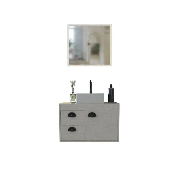 Conjunto Para Banheiro Gabinete Cuba de Apoio E Espelho Mdf Betel Lineo 60Cm Cerocha