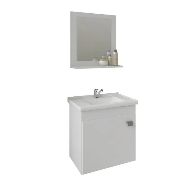 Armário de Banheiro Íris 44,8x31,5x46cm MDF com Espelho Branco Mgm Móveis