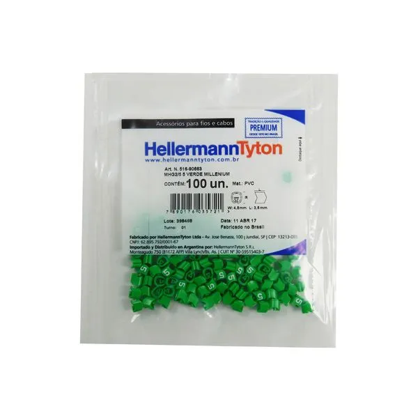 Identificador De Cabos MHG 2/5 Num 5 100un Verde Hellermanntyton