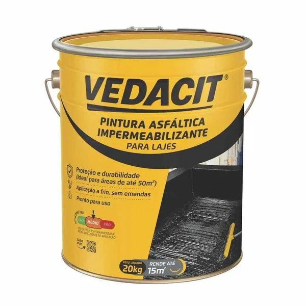 Pintura Asfáltica Impermeabilizante para Lajes Vedacit PINTURA ASFALT IMP PARA LAJES E TELHADOS 20KG