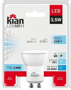 Lâmpada LED Gu10 3,5W 6500K Branca Fria Kian Bivolt