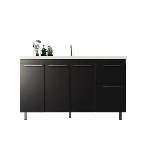 Gabinete Para Cozinha Kaus De 144Cm Branco Preto Trama Mdf Cerocha
