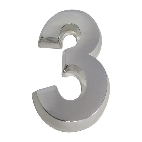 Número 3 Plástico Abs Cinza Cromado 14,8cm