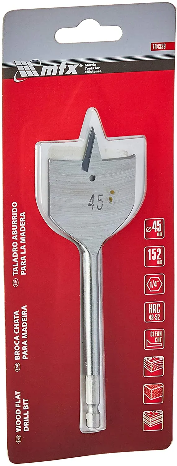 Broca chata para madeira 45x150mm com haste sextavada Matrix