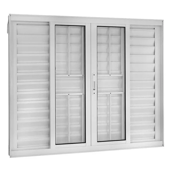Janela Veneziana De Correr 6 Folhas Central Com Grade Vidro Liso 120x150 Branco Topsul Esquadrisul