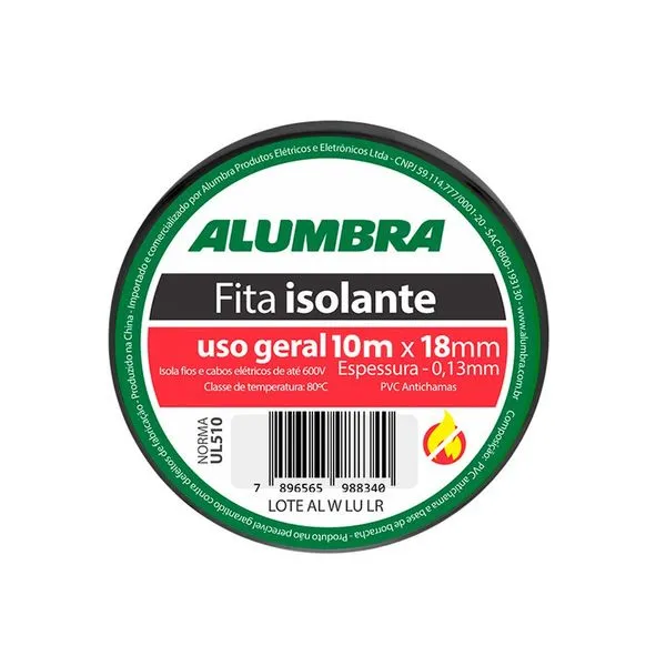 Fita Isolante Em Pvc 18Mmx0,13Mmx10M Uso Geral Alumbra