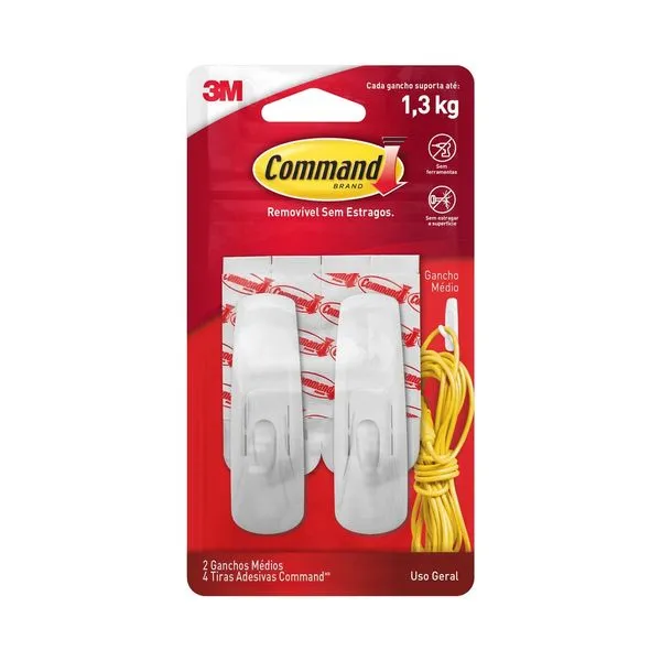 Gancho Adesivo 3M Command Médio 2 Unidades Branco Gancho Adesivo 3M Command™ Médio 2 Unidades Plástico Branco