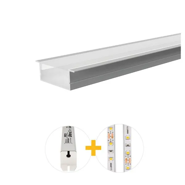 Kit Perfil Led Plug Play Emb Com Ft 10W/M 4000K E Fonte 12V 4A 2M Branco Llumm Bronzearte