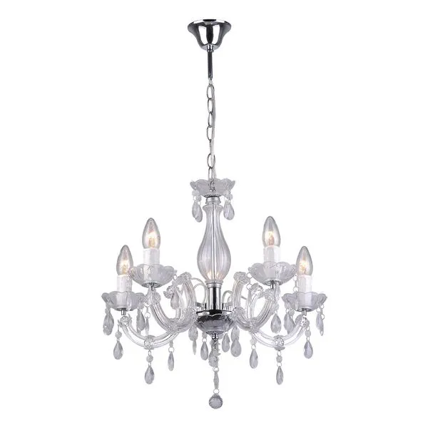 Lustre Cristais Treviso Bronzearte para 5 Lâmpadas 40W Cromado e Transparente