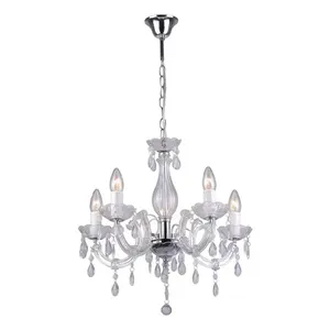 Lustre Cristais Treviso Bronzearte para 5 Lâmpadas 40W Cromado e Transparente