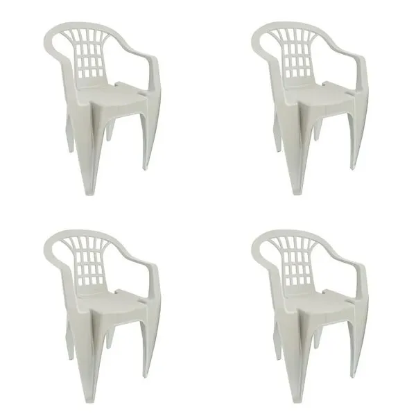 Kit 4 Cadeiras Poltrona Plásticas Vila Boa Vista Brancas Antares