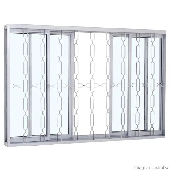 Janela de Correr 4 Folhas Pratika Sasazaki 100x150cm com Grade Elo Branca