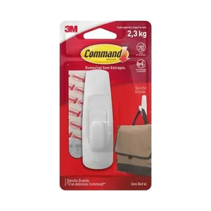 Gancho Adesivo Grande 3M Command Branco Unitário Gancho Adesivo grande unitário plástico branco 3M Command™