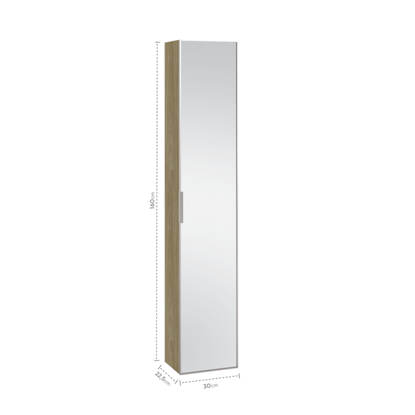 Armário Vertical Blu 30Cm Wood Com Porta Espelhada Bumi