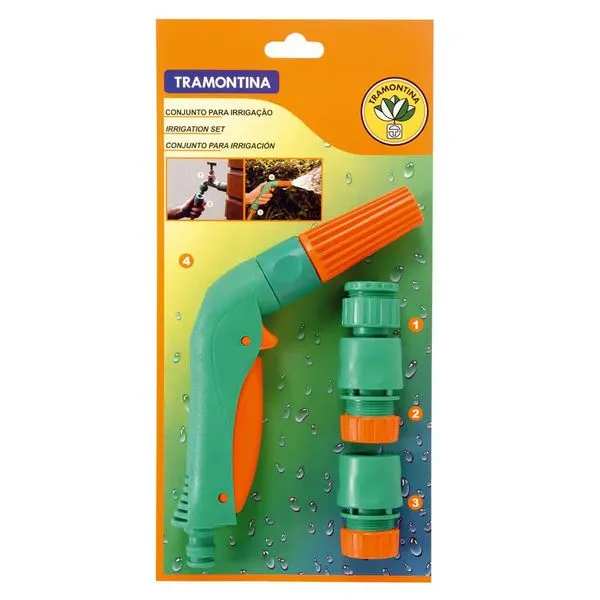 Kit Irrigação 4 Peças Plástico c/ Esguicho Jato Regulável e Engates Rápidos Tramontina Multicolor