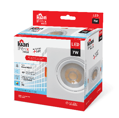 Luminária Spot Kian PAR20 Quadrado LED Fênix II Alt: 5,2cm Comp.: 11,7cm Larg: 11,7cm 7W 6000K Branca.