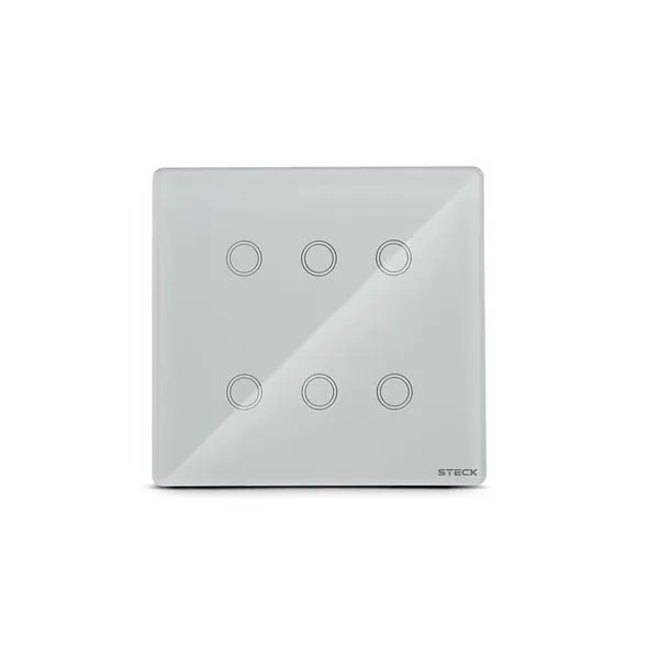 Interruptor 4x4 6 Módulos Touch Wifi Casa Inteligente Branco Acabamento Em Vidro Smarteck