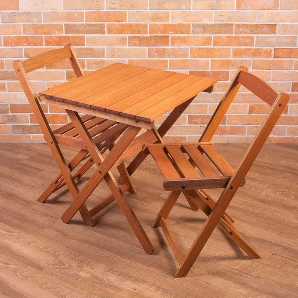 Kit Veneza com uma mesa e duas cadeiras de madeira dobráveis stain jatobá Butzke