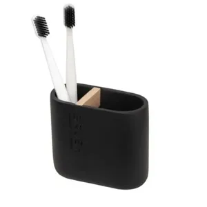 Porta Escova de Dente com Divisória em Bambu Preto Scandi Coisas e Coisinhas