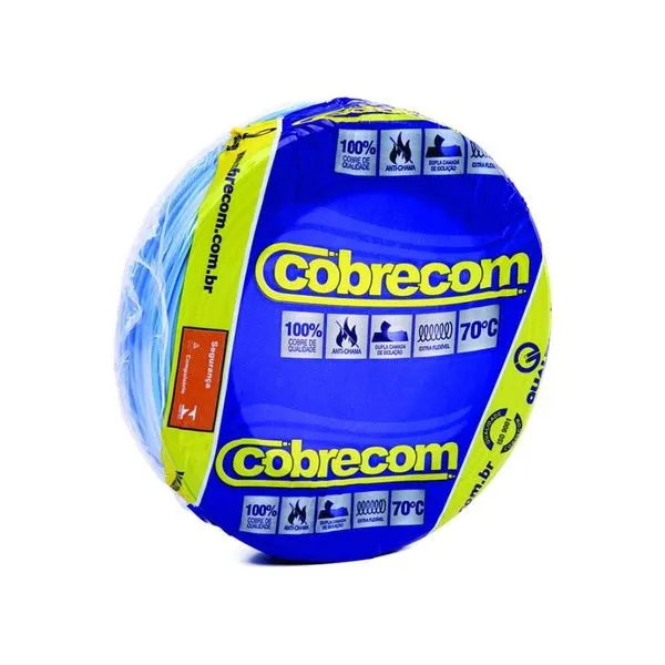 Cabo Flexível 6,0mm² 750V Azul 100m | Cobrecom Antichamas NBR NM 247-3