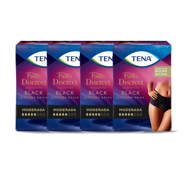 KIT 64 UNIDADES ROUPA ÍNTIMA TENA DISCREET BLACK Roupa Íntima Tena Discreet Black 16un G/EG