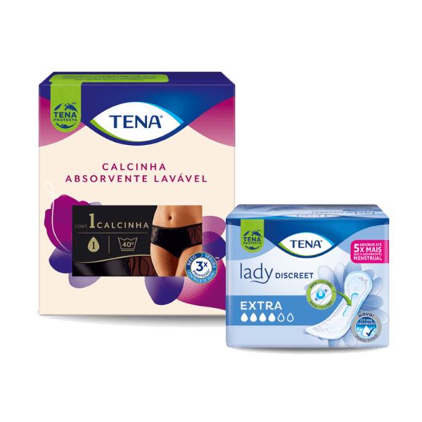 KIT: CALCINHA PARA INCONTINÊNCIA URINÁRIA TENA PRETA + ABSORVENTE LADY DISCREET EXTRA Kit: Calcinha absorvente lavável - Preta - TAMANHO P + Absorvente Lady Discreet Extra