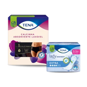 KIT: CALCINHA PARA INCONTINÊNCIA URINÁRIA TENA PRETA + ABSORVENTE LADY DISCREET EXTRA Kit: Calcinha absorvente lavável - Preta - TAMANHO EG + Absorvente Lady Discreet Extra