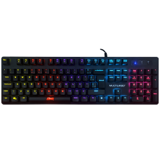 Teclado Gamer Mecânico Multilaser GK-500, LED Rainbow, Switch Blue, ABNT2, Full-Size, Black, TC257