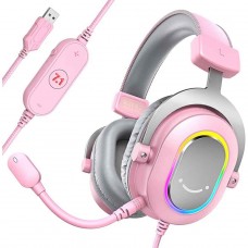 Headset Gamer Fifine H6P 7.1 Surround RGB USB Pink | Terabyte