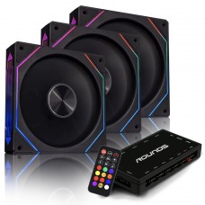 Kit Fan com 3 Unidades Round5 Nordwind Black, ARGB, 120mm, Com Controladora, PWM, Preto, R5-KIT-NORDWIND-FW-B-2221