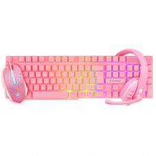 Combo Gamer Evolut Kit Starter, Rainbow, Teclado, Mouse e Headset, Rosa, EG-53