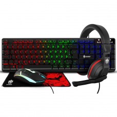 Combo Gamer Evolut Starter EG-54, 4 em 1, Teclado, Mouse, Headset e Mousepad, Rainbow, Preto
