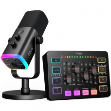 Kit Fifine Ampligame KS5 Streamer/Gamer, RGB, Com Microfone e Mixer de Áudio, XLR/USB, Preto - Open Box