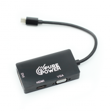 Mini Adaptador 3 em 1, DisplayPort para HDMI + VGA + DVI 15CM, Pure Power