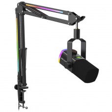 Microfone Gamer Fifine AmpliGame AM8PROT RGB USB/XLR Preto Com Braço Articulado