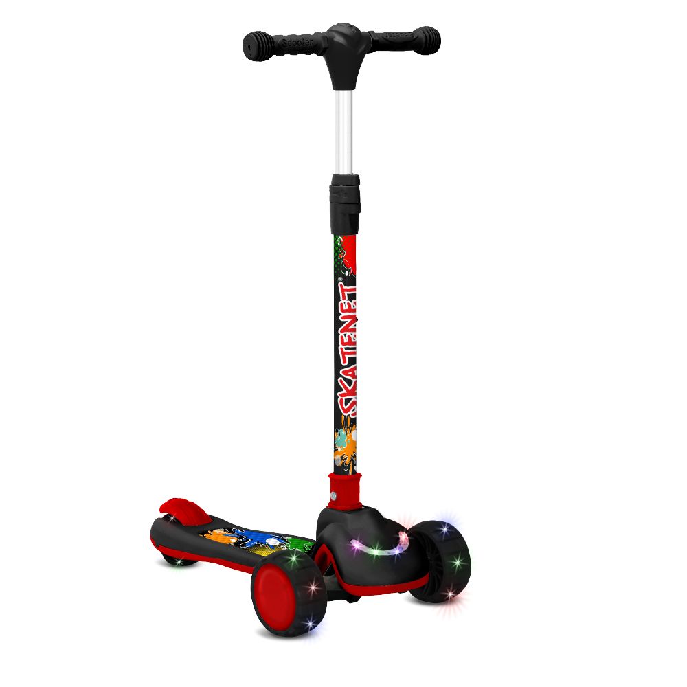 Skatenet Dobrável LED Rodas Deck Preto e Vermelho - Bandeirante
